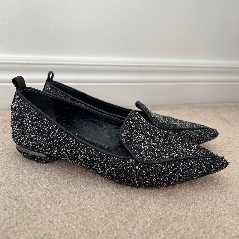NICHOLAS KIRKWOOD Beya Loafers Black and White Boucle Size EU 36.5/US Size 6